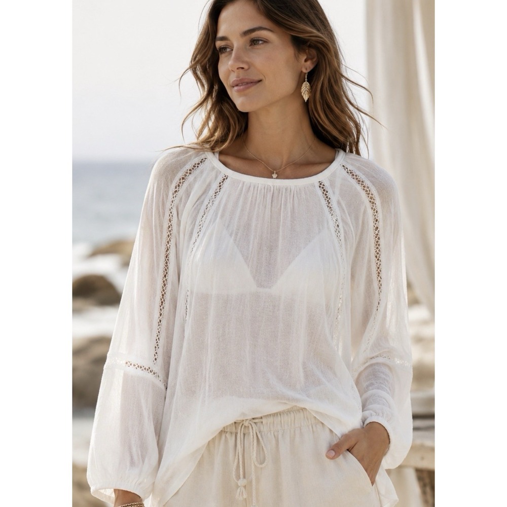 Buckle Daytrip Womens Beachy Oversized Tunic Sweater Size M Crochet Lightweight